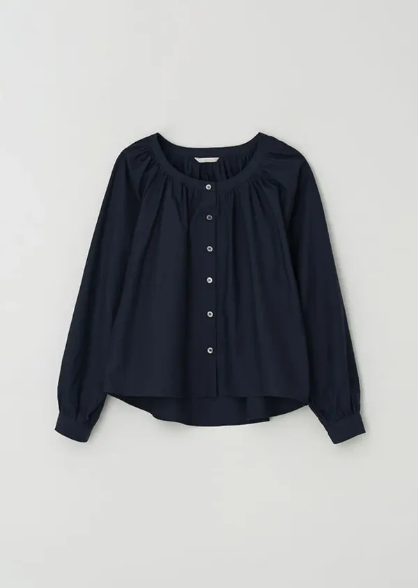 shirring volume blouse-navy