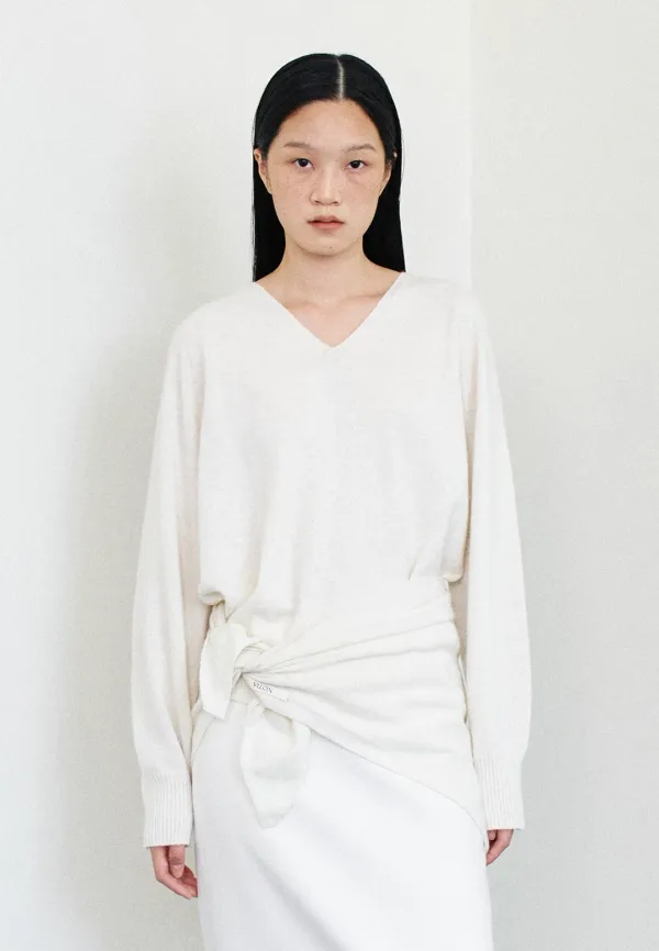 TRIANGLE KNIT WOOL SCARF - IVORY