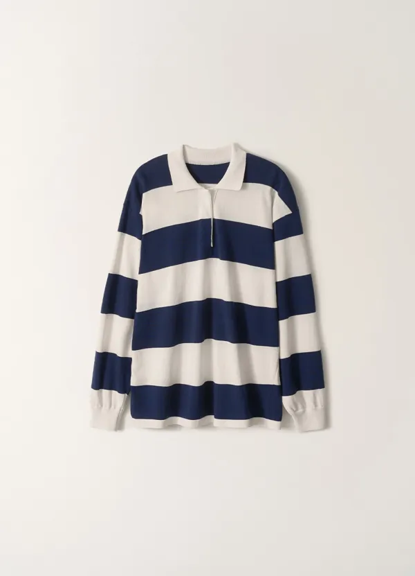 4TH / Stripe collar knit pullover (Navy stripe)