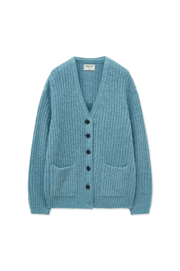 SIDE BUTTON POINT OVERFIT CARDIGAN IN LIGHT BLUE