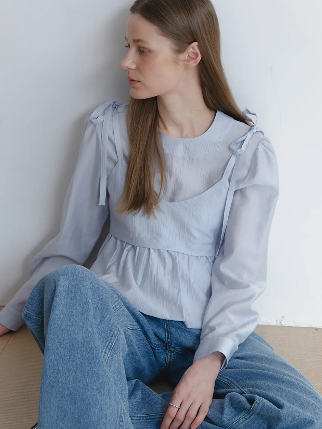 아워코모스 comos 1375 balloon bustier set-up blouse (light blue) 상품 이미지 2