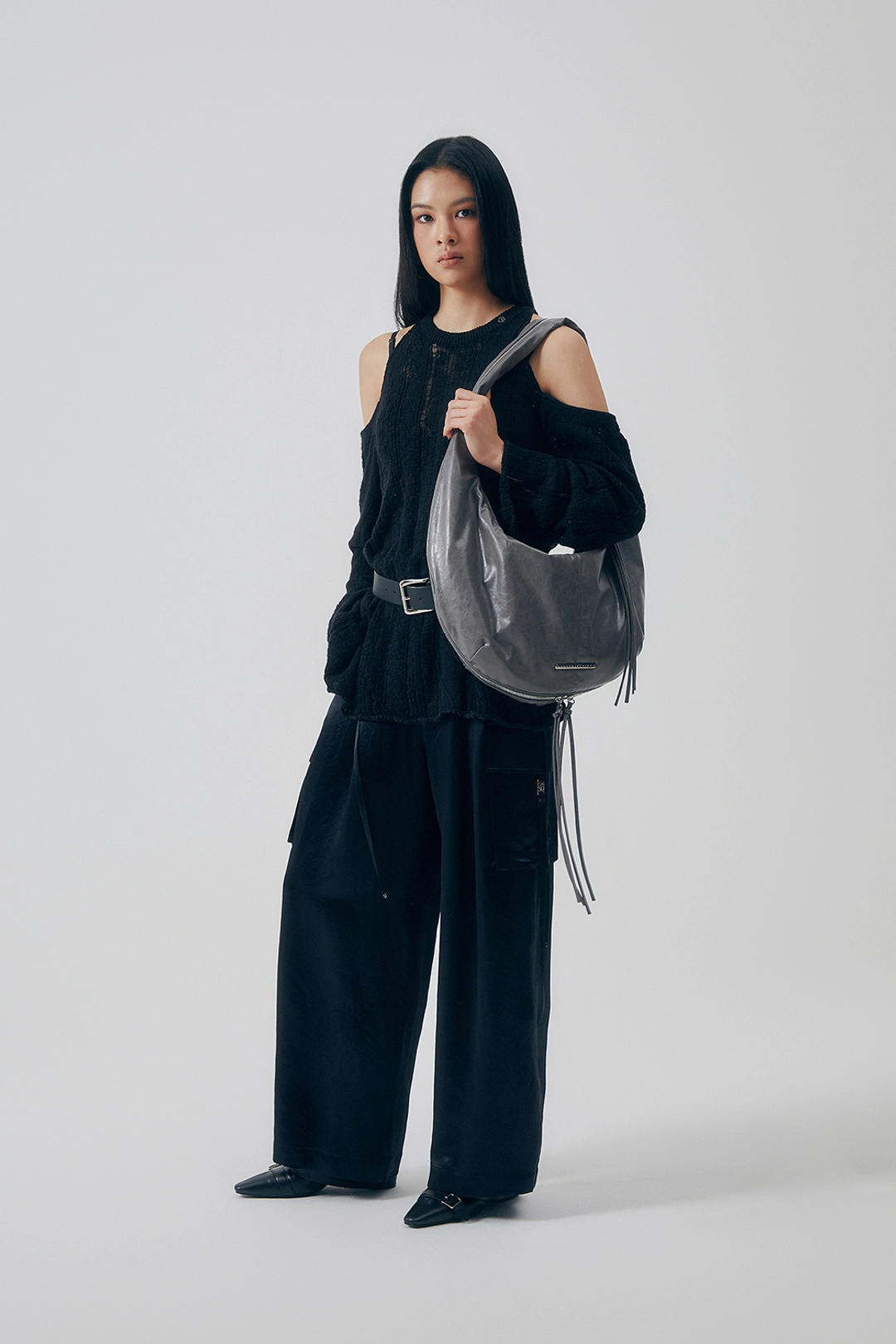 트리밍버드 Zipper Finishing Leather Hobo Bag [ Gray ] 상품 이미지 3