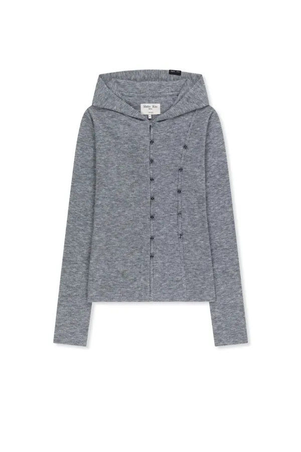 DOUBLE LAYER BUTTON HOOD TOP IN GREY