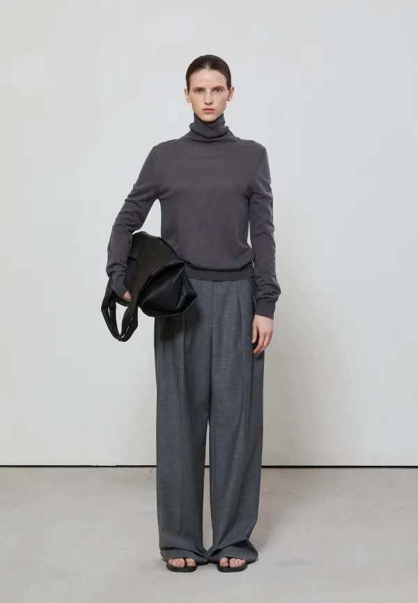 ESSENTIAL WIDE FIT TWO TUCK SLACKS - CHARCOAL