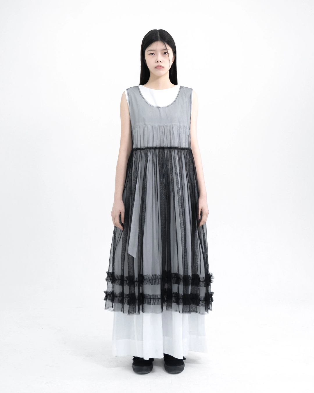 유노이아 mesh shirring dress (open, 단독 주문 시 선발송) 상품 이미지 1