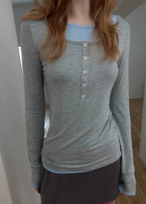 Contrast Layered Long Sleeve Tee_Grey
