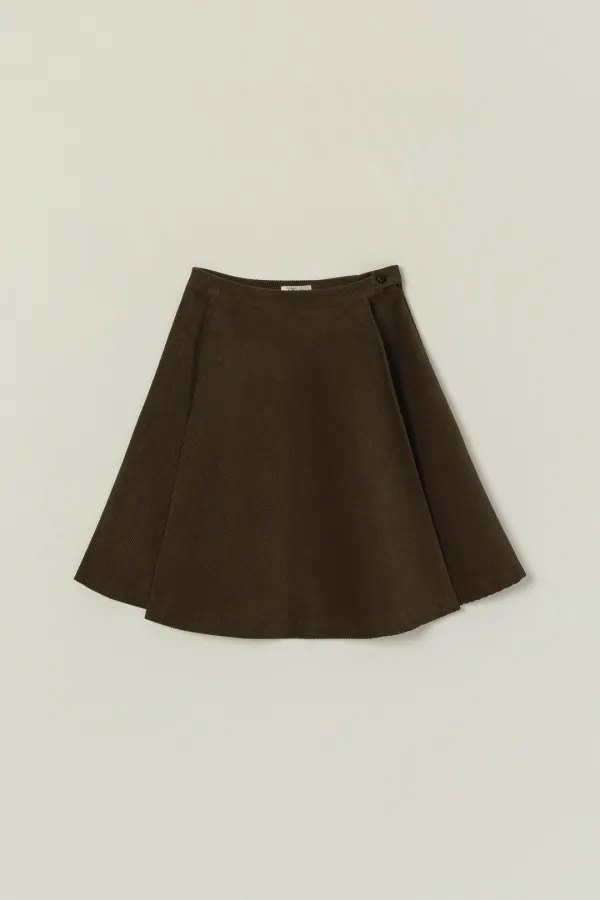 REMI CORDUROY FLARE HALF SKIRT_BROWN