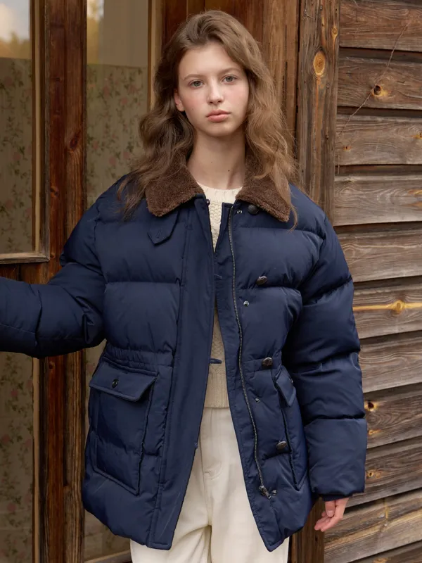 A FUR COLLAR DUCK DOWN HALF PADDING NAVY