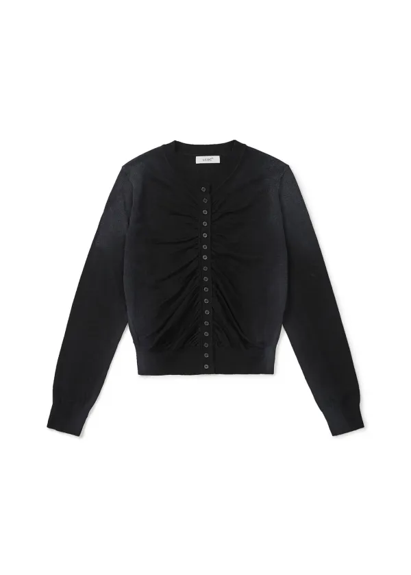 SPRAY WASHED SHIRRING CARDIGAN (BLACK)