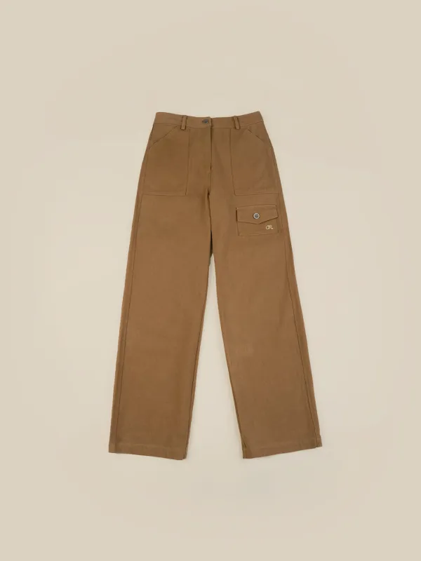 COTTON CARGO DENIM PANTS [ KHAKI BROWN ]