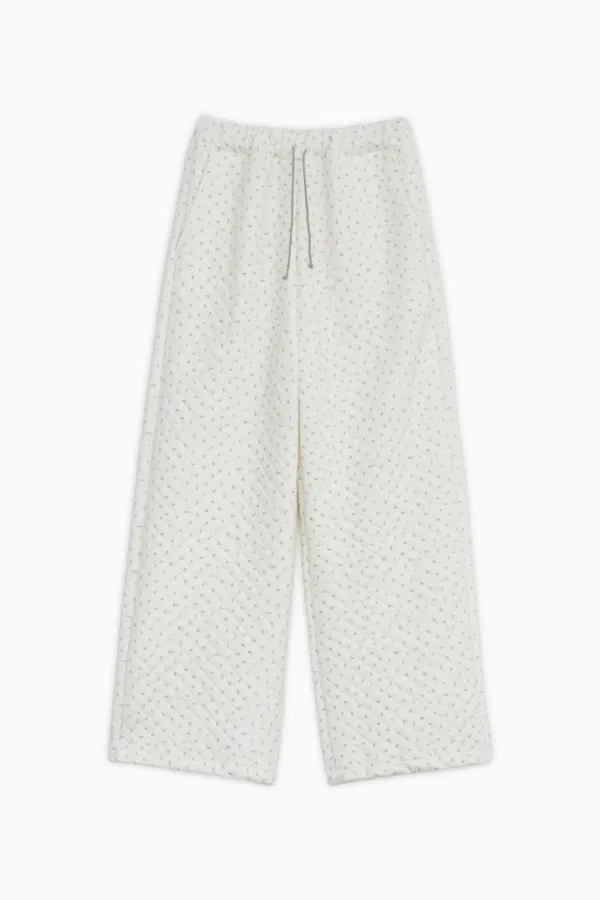 [10/6 SOON] FLORAL QUILTED OVERSIZED BANDING PANTS, BLUE FLORAL