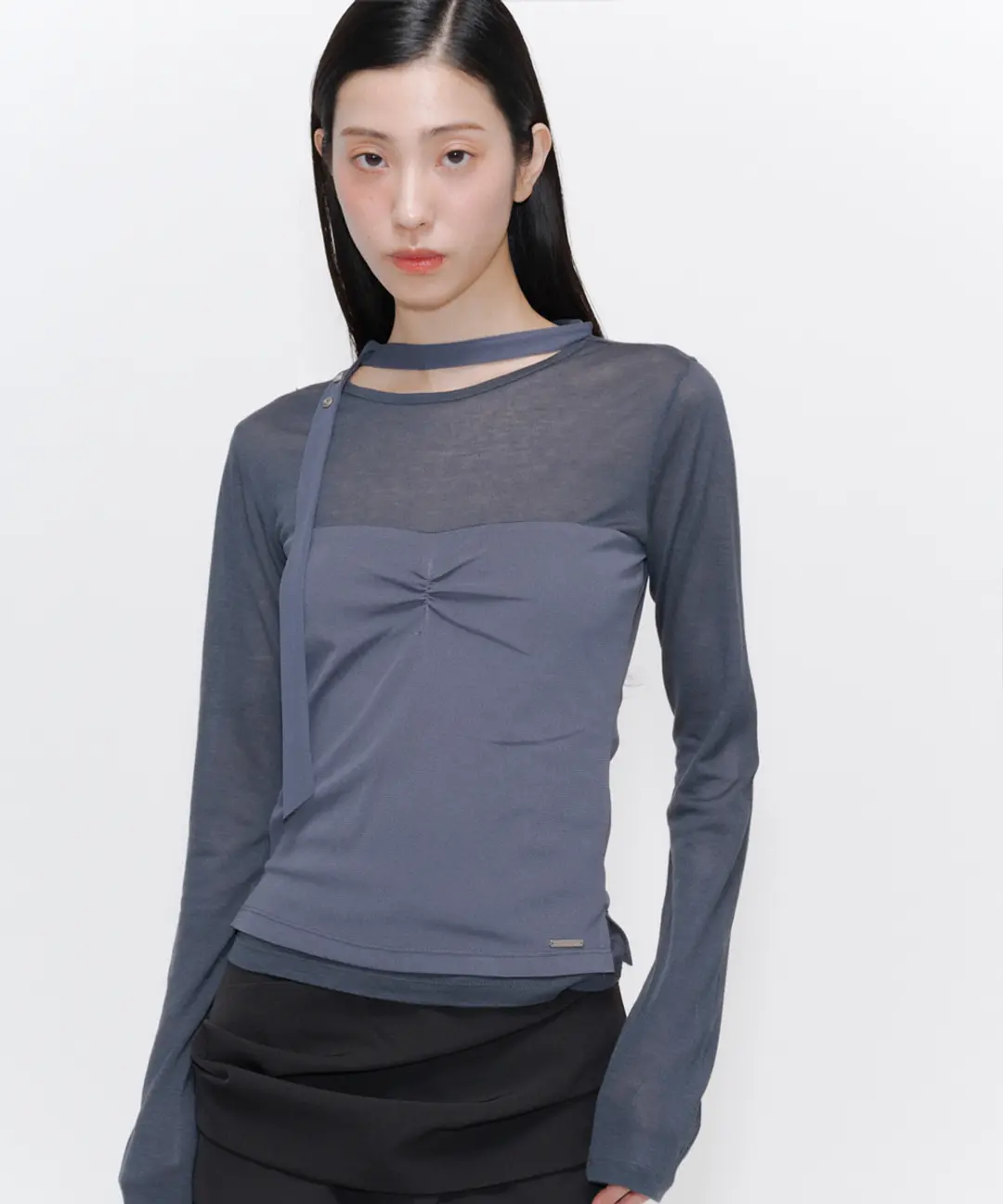 미세키서울 Sheer layered scarf long sleeves CHARCOAL 상품 이미지 2