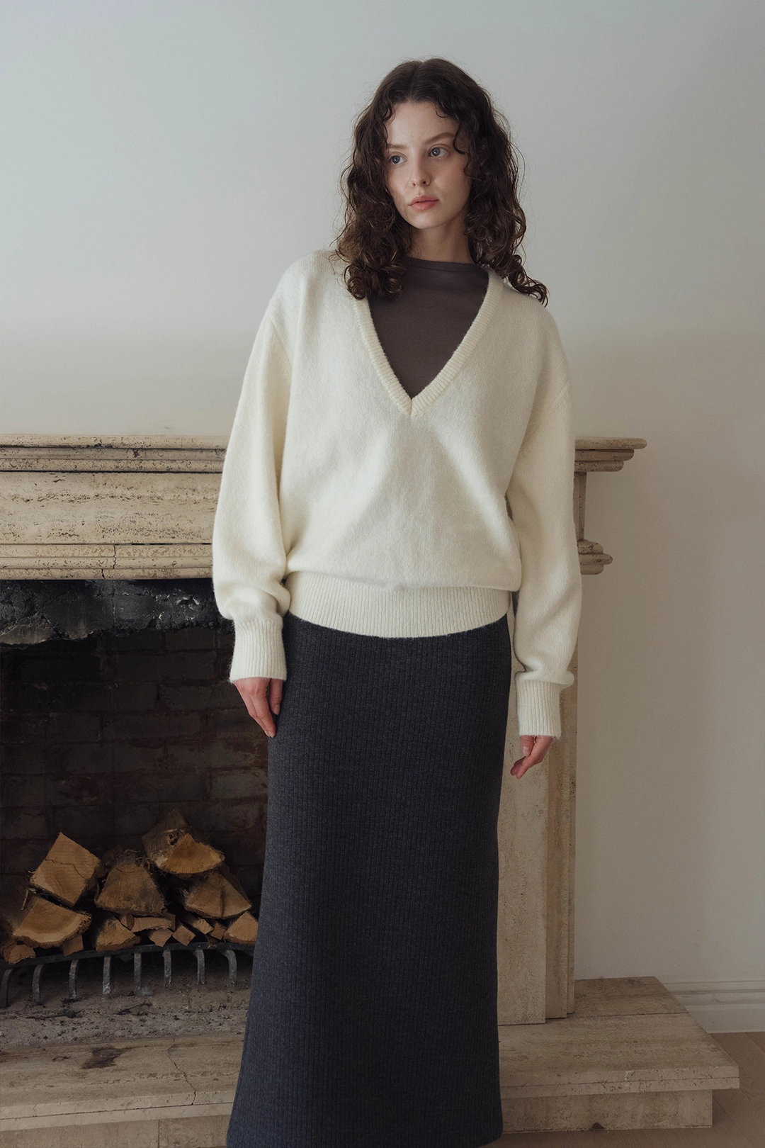 샤드라마 DELIA WOOL V-NECK KNIT [PURE IVORY] 상품 이미지 2
