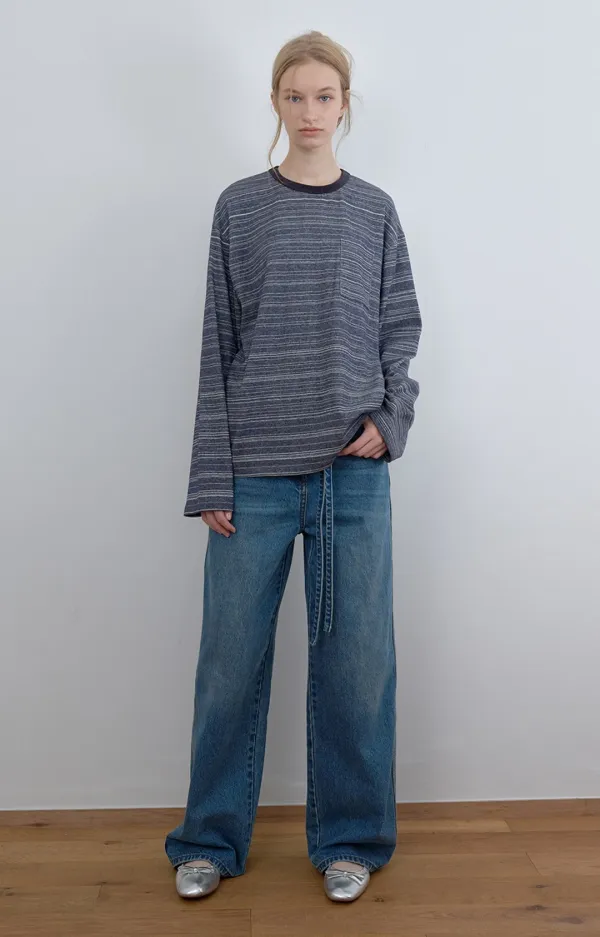 [2nd] STRIPE CREW NECK LONG SLEEVE, NAVY