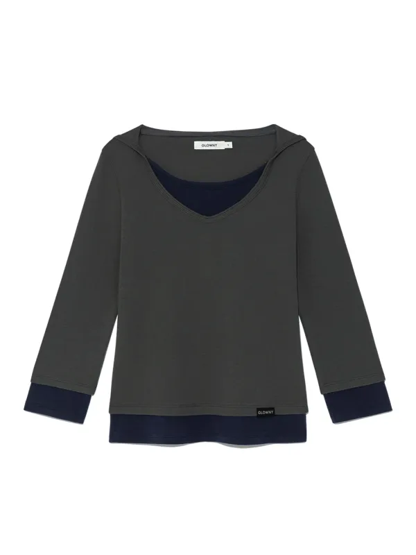 3/4 LAYERED CONTRAST HOODIE (DEEP CHARCOAL)