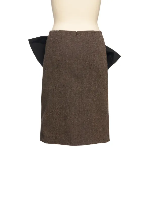 FW26 BROWN BOW DETAIL DRAPED SKIRT