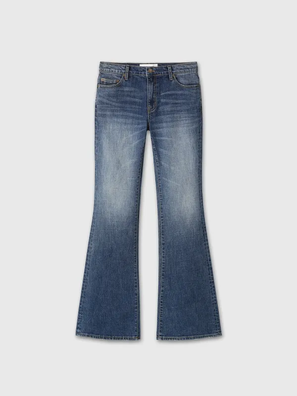 (W) LOW-RISE DENIM BOOTCUT TROUSERS_ WASHED MID BLUE