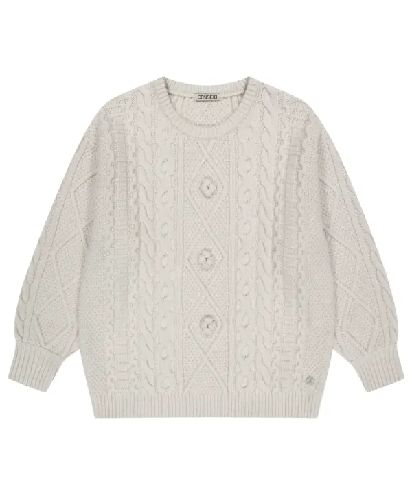 POMPOM CABLE KNIT IVORY