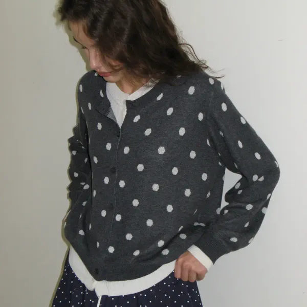 DOT PATTERN LAYERED KNIT CARDIGAN CHARCOAL WHITE