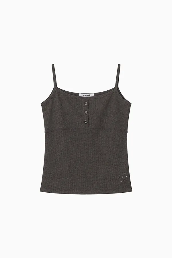STITCH BUTTON SLEEVELESS, BROWN