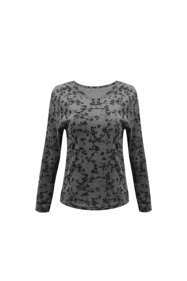 FLORAL V-NECK TOP (WARM GRAY)