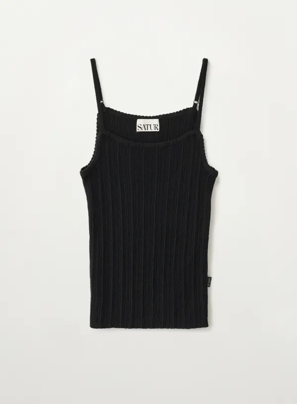 (W) Ribbed Knit Sleeveless - Black