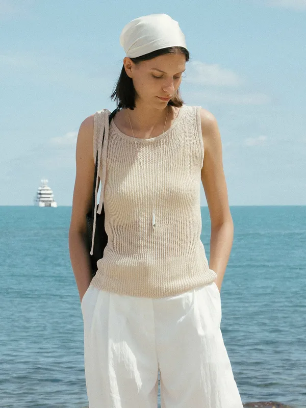 Ribbed Knit Double-tie Strap Top SK5MP285-91