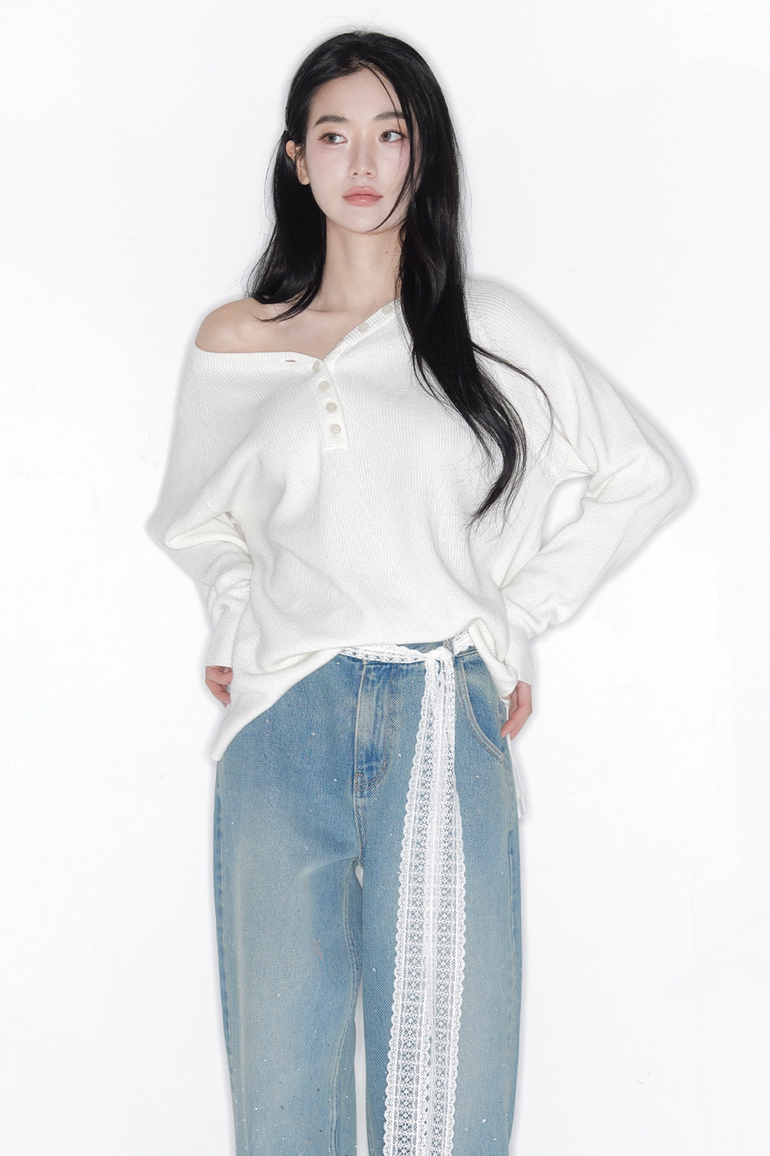 더티스 CASHMERE BUTTON BOXY WAFFLE KNIT_TT6S301IV 상품 이미지 1