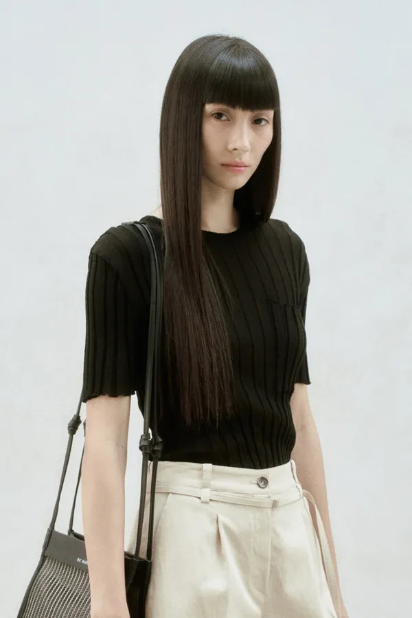 HALF SLEEVE RIBBED TOP BLACK