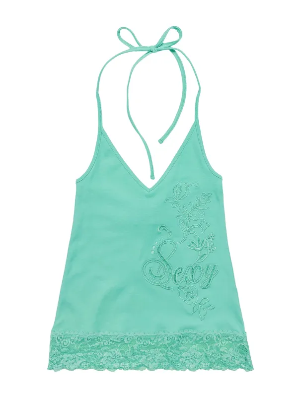 Eyelet Embroidery Halter Top Mint