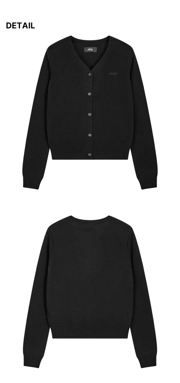 (W) V-NECK CARDIGAN-BLACK