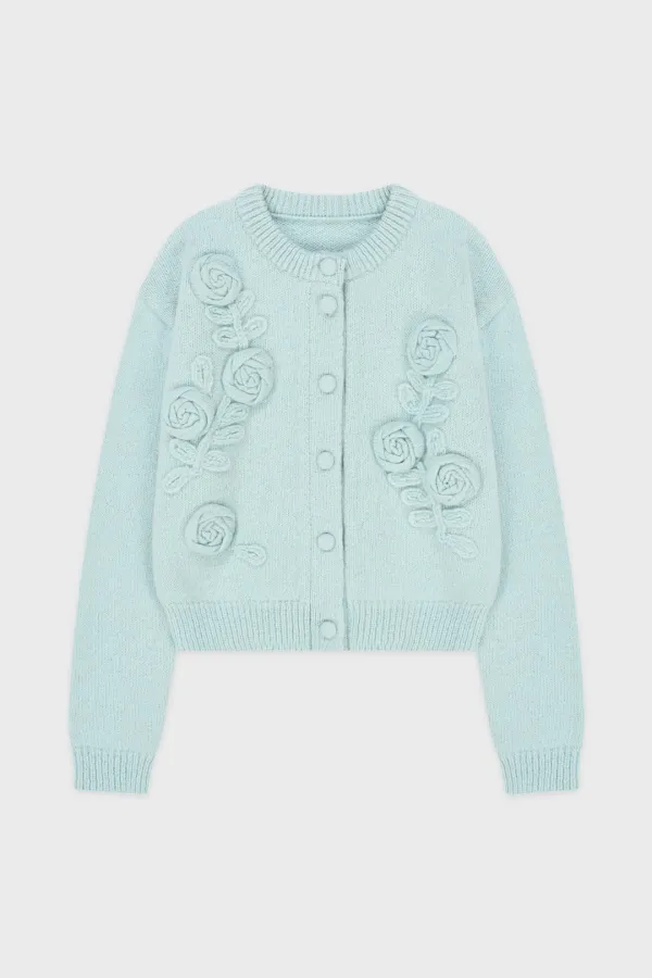 Rose Artwork Hairy Cardigan (Mint)