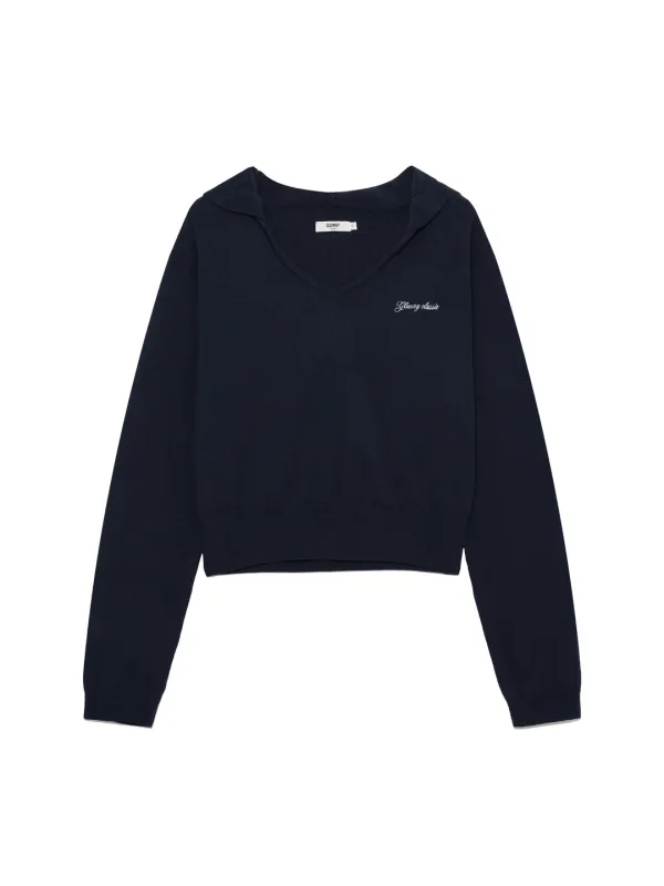 G HUG V-NECK KNIT HOODIE (NAVY)