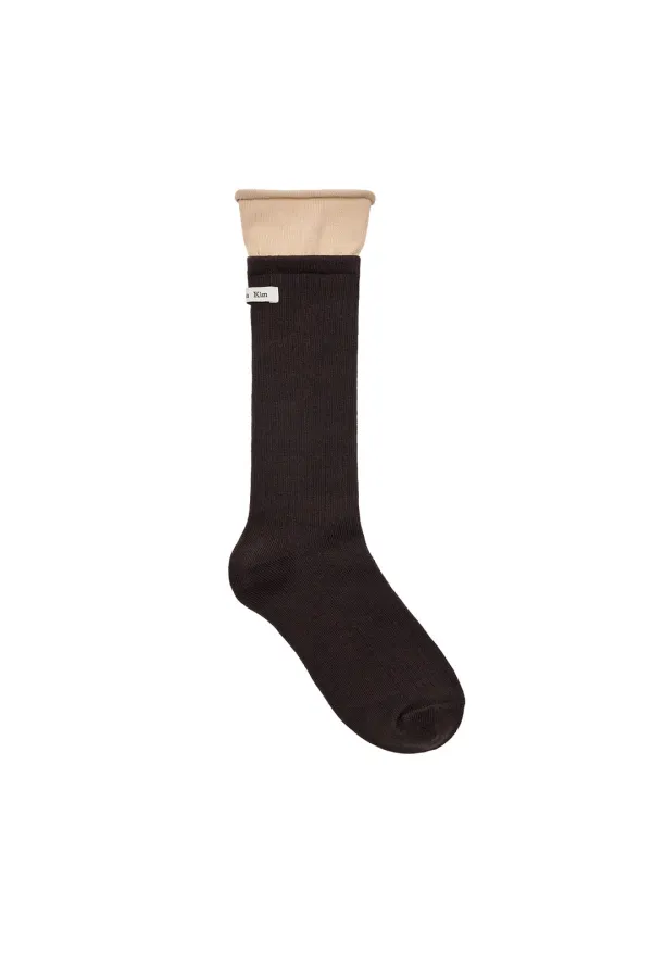 TWO TONE LAYERED SOCKS IN BROWN