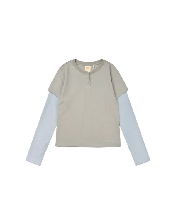 Henley Neck Layered L/S Tee(W)_Beige