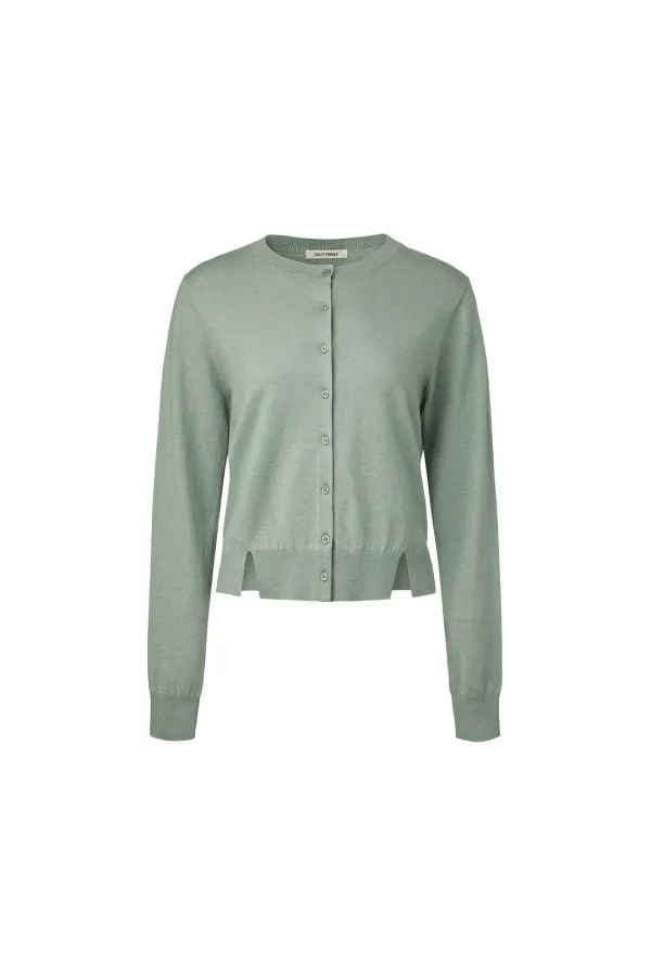 SPLIT HEM SILK KNIT CARDIGAN [OLIVE]