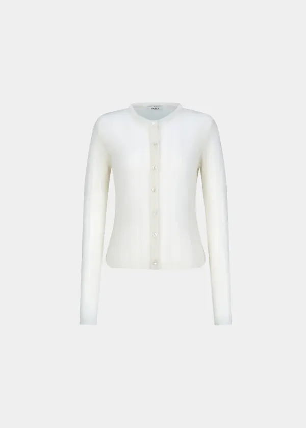 W RIBBED TRANSPARENT KNIT CARDIGAN - IVORY