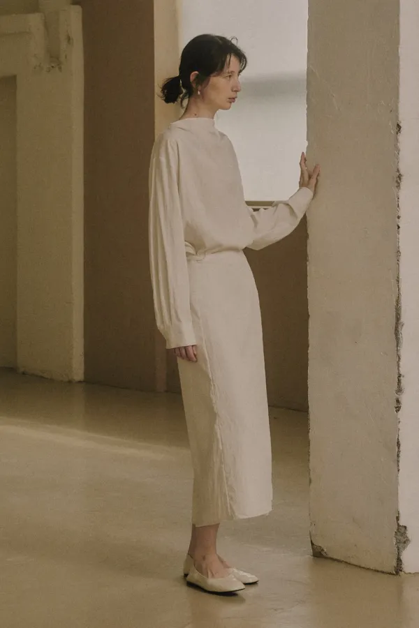 RIVEL COWL-NECK WRAP LONG DRESS_CREAM