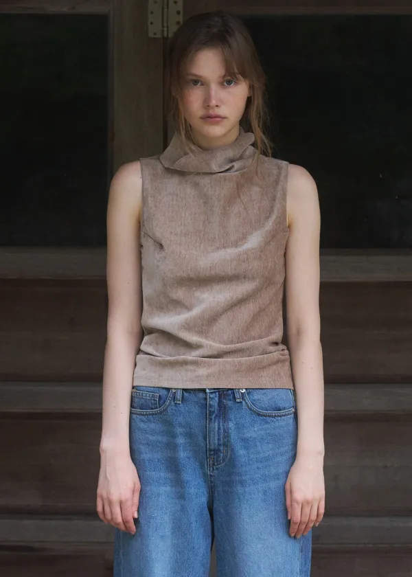 Velour high-neck sleeveless (beige)
