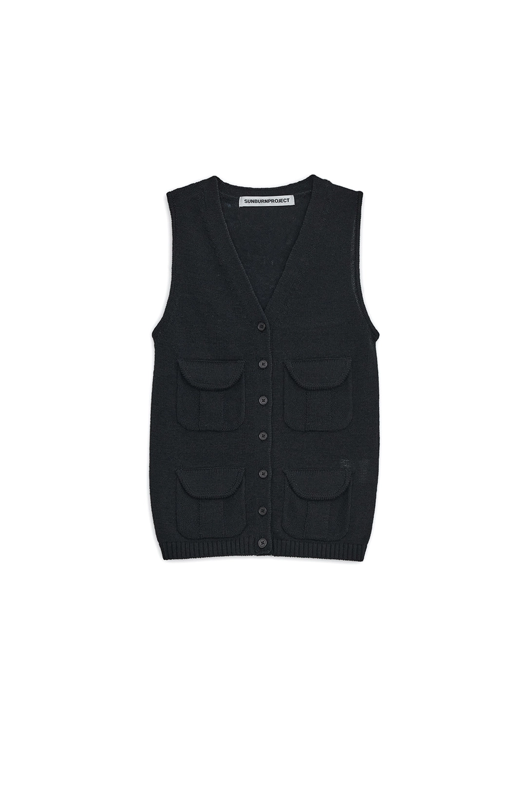 썬번프로젝트 MULTI POCKET CROP KNIT VEST, BLACK 상품 이미지 1