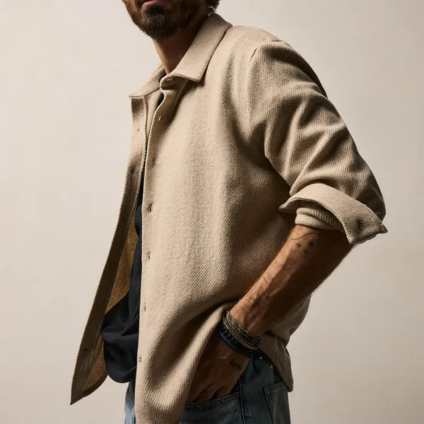 Cashmere Wool Twill Shirt - Flax
