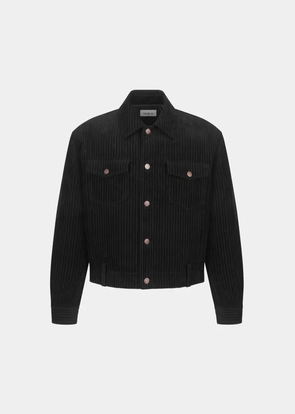 DISTORTED CORDUROY TRUCKER JACKET - BLACK