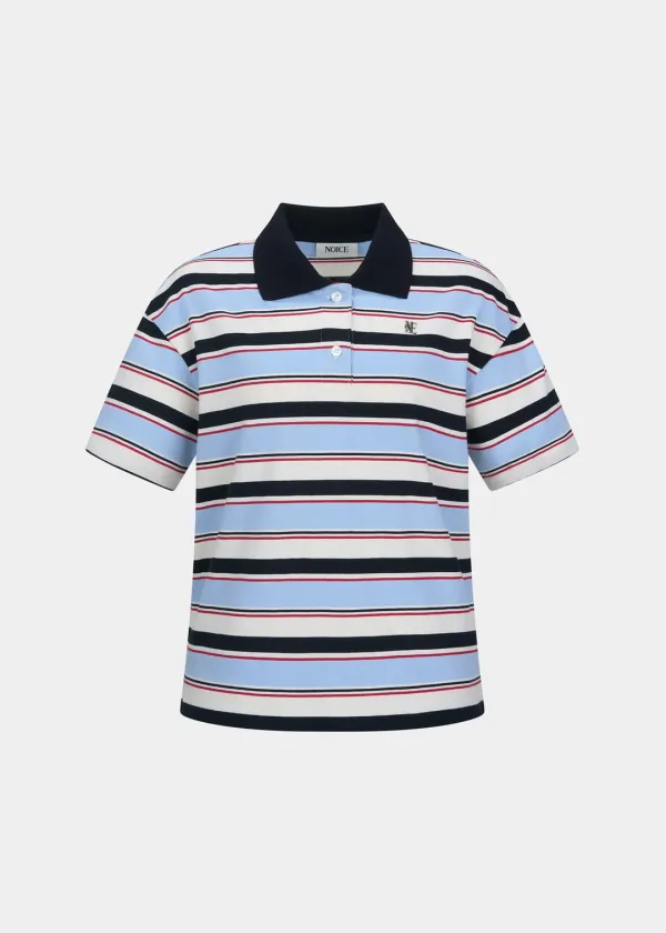 W LOGO STRIPED POLO SHIRT - LIGHT BLUE