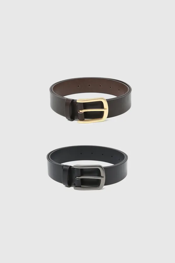 다일리 스퀘어 레더 벨트 (Brown/Black)