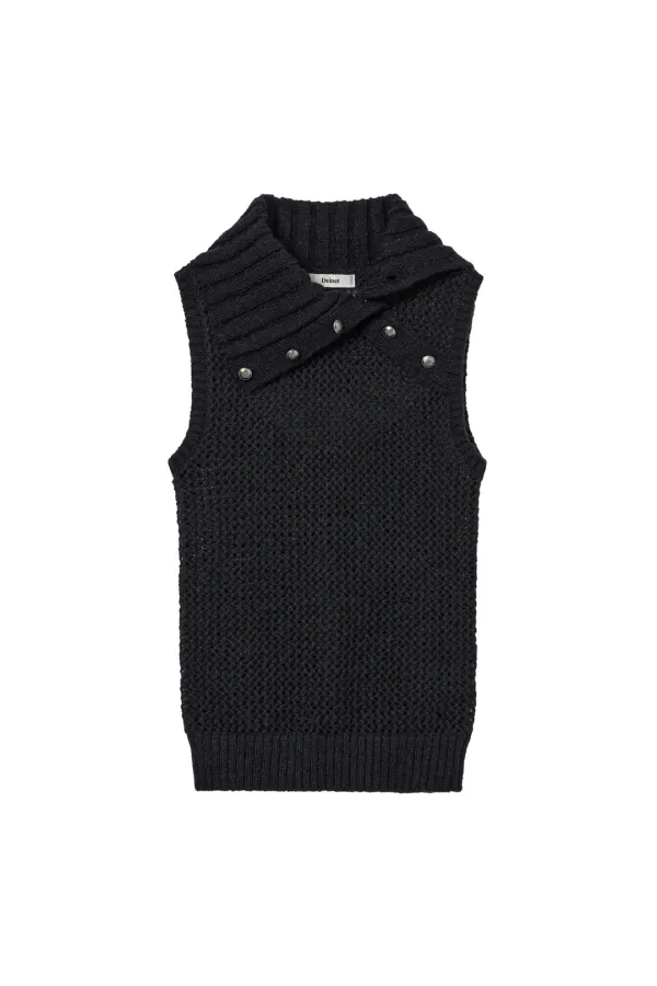 ASYMMETRY NAPOLEON BUTTON VEST IN BLACK