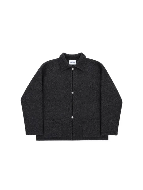 Saddle Alpaca Cardigan Charcoal_F263KN09