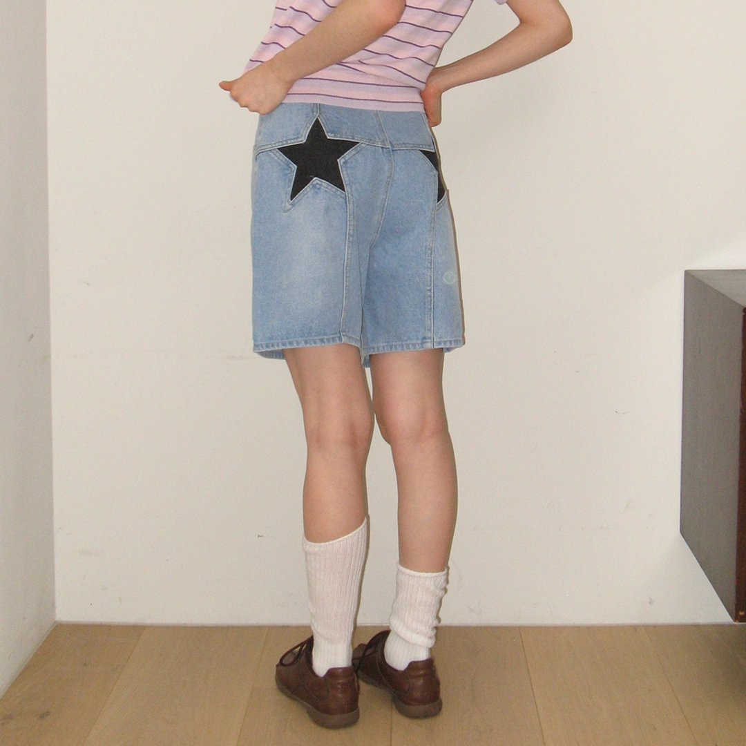 론론 STAR POCKET DENIM SHORTS PANTS LIGHT BLUE 상품 이미지 1
