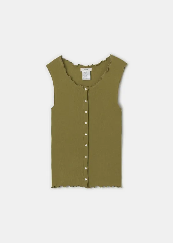[4차] Ribbed Open Sleeveless(Olive)