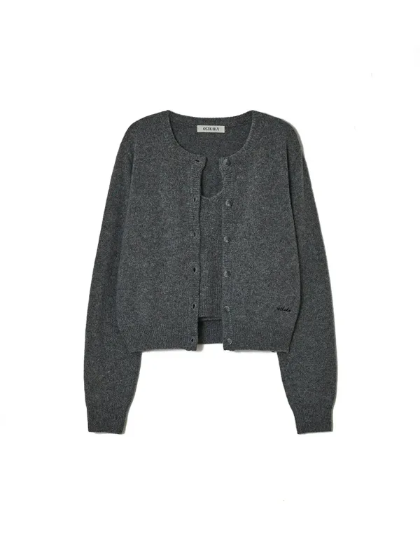 Merino Wool Blended Twin Set Charcoal