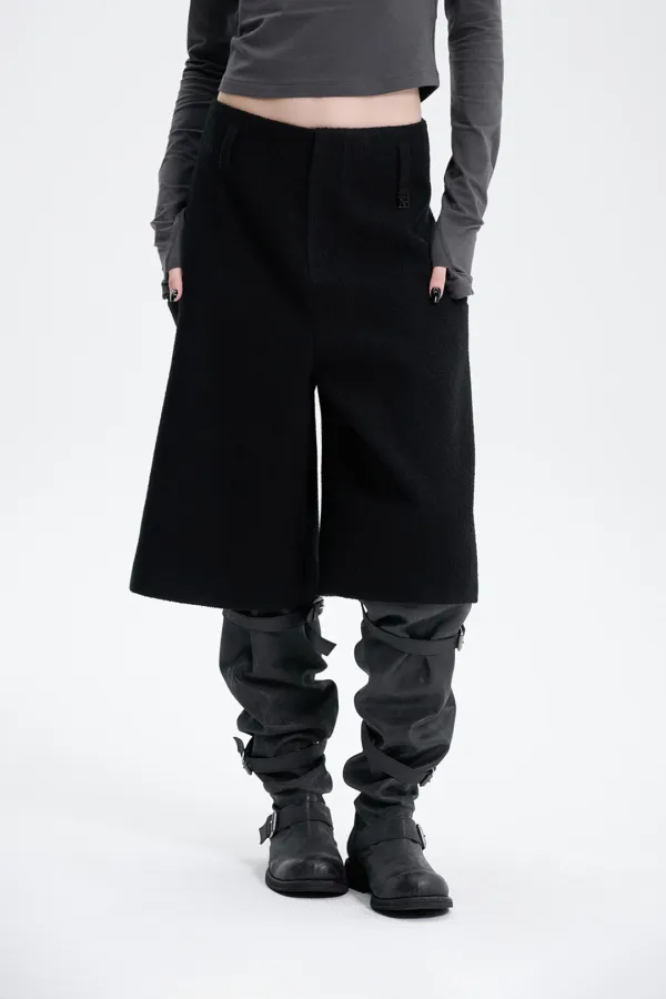 Crop Tweed Set-up Pants [ Black ]